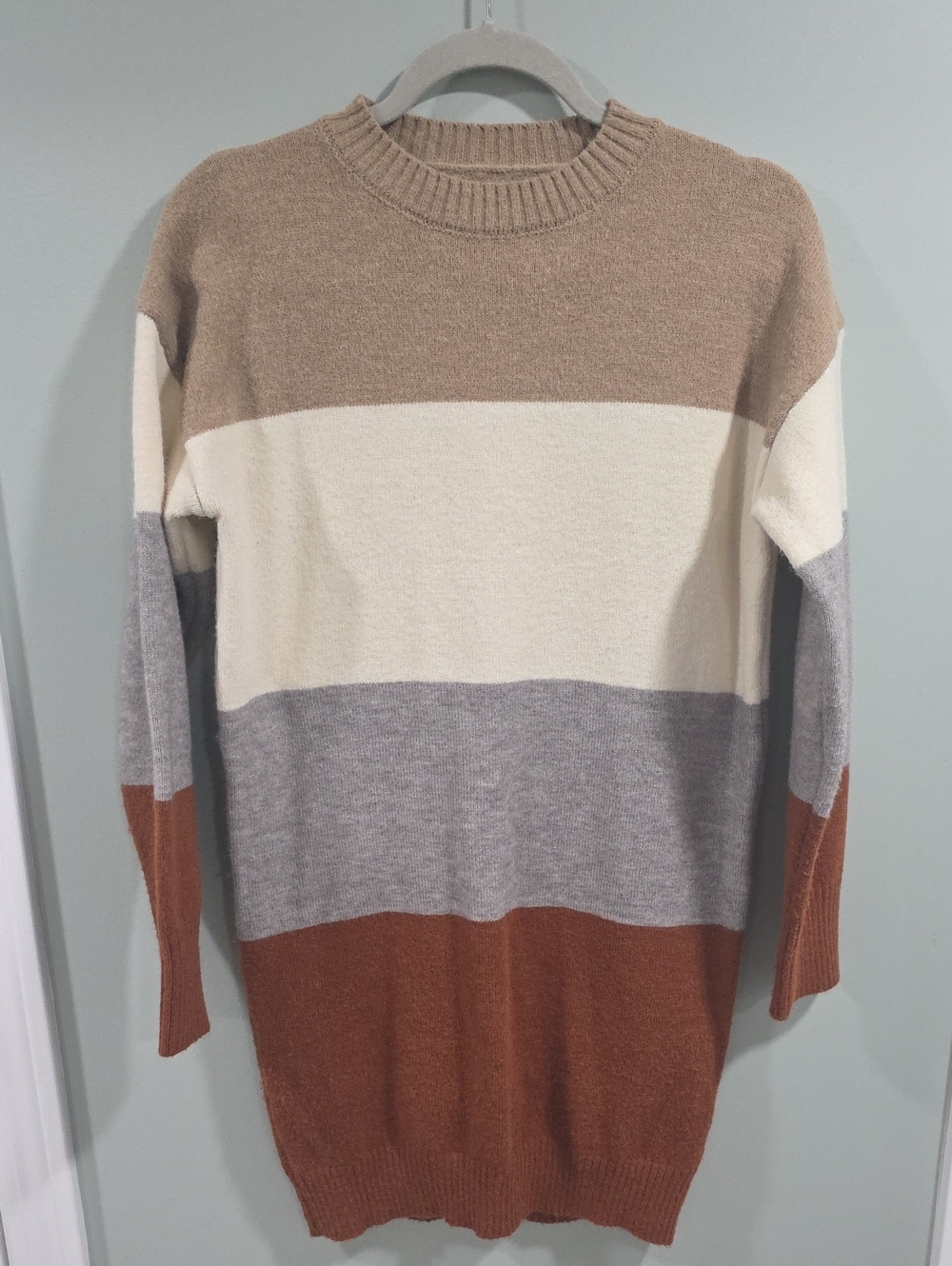SHEIN Taupe, Cream, Gray & Rust Colorblock Crewneck Sweater